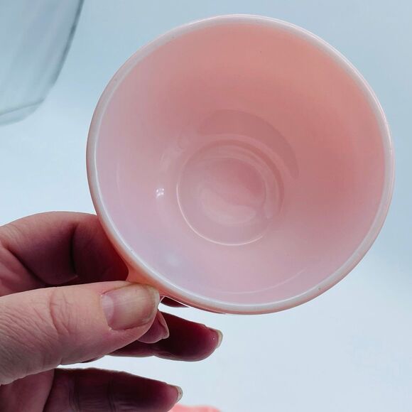 2 Vintage Hazel Atlas Ruffled Saucers Pink Ripple Crinoline Cups Milk Glass - Picture 9 of 12